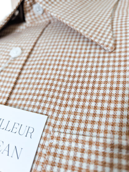 Chemise en flanelle à motif pied-de-poule marron clair