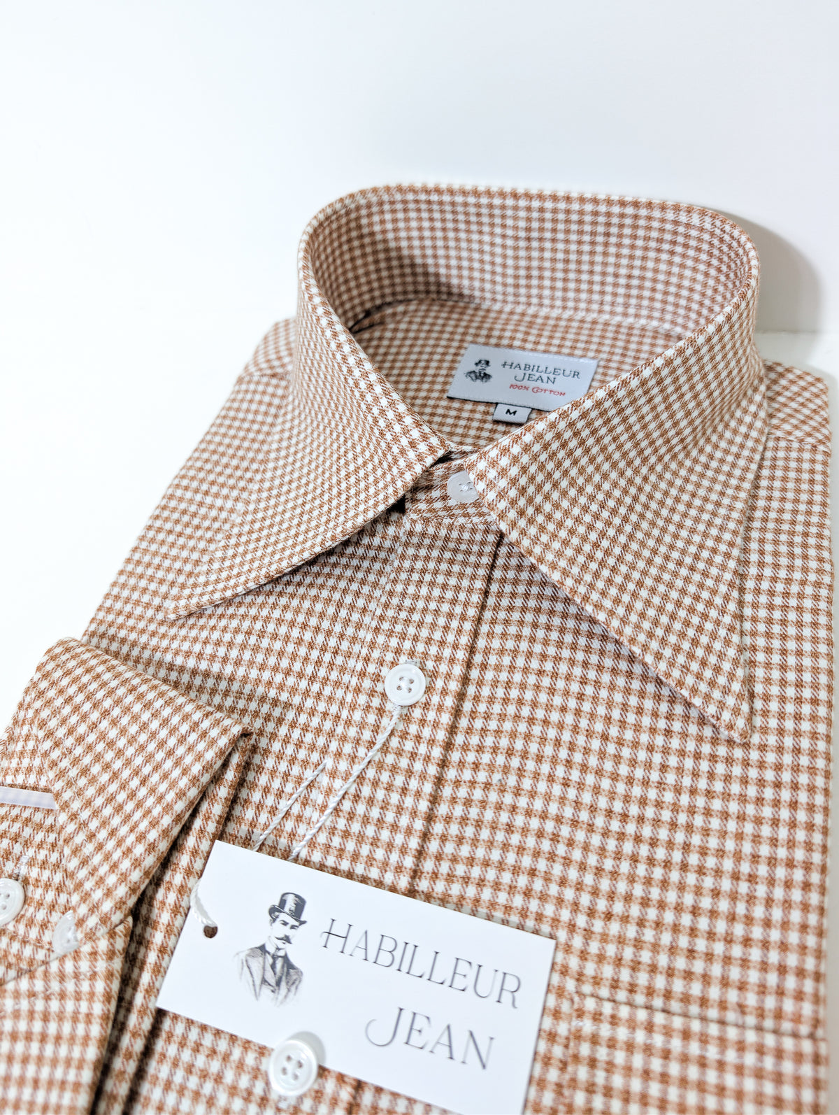 Chemise en flanelle à motif pied-de-poule marron clair