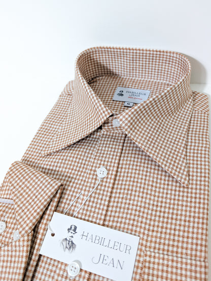 Chemise en flanelle à motif pied-de-poule marron clair