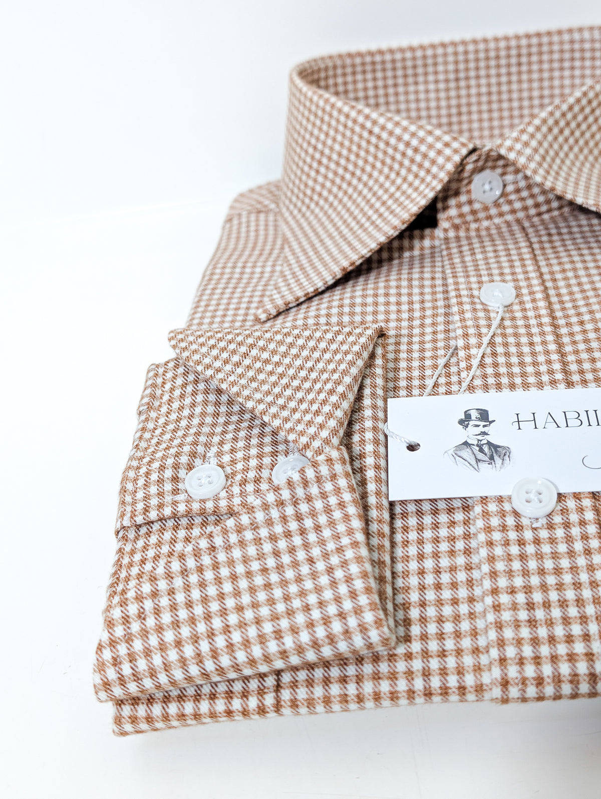 Chemise en flanelle à motif pied-de-poule marron clair