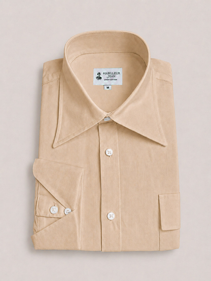 French Collar Shirt | Beige Linen Cotton