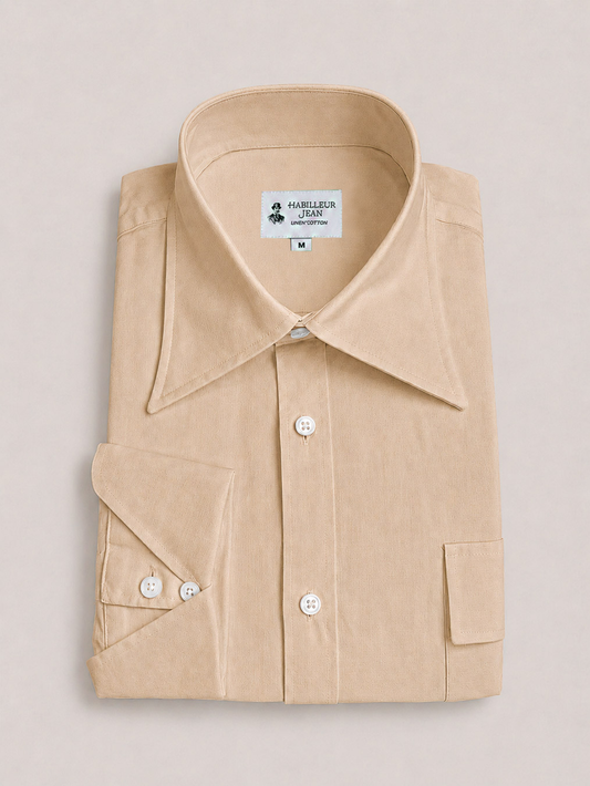 French Collar Shirt | Beige Linen Cotton