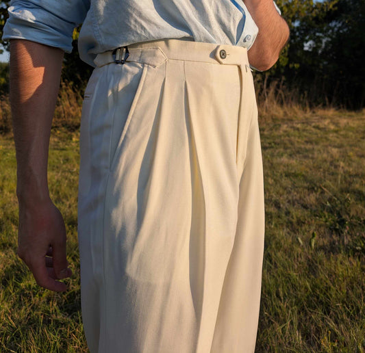 Pantalon Crème taille haute en Laine froide (290gr)