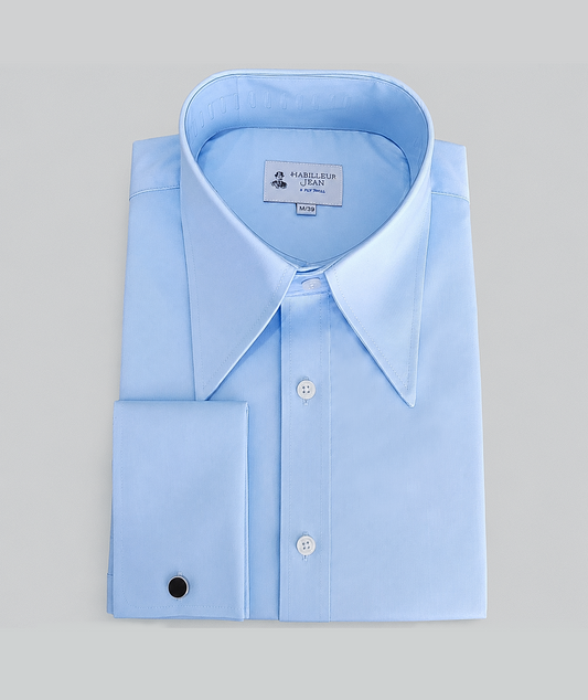 Blue shirt with pointed collar in 2-ply twill