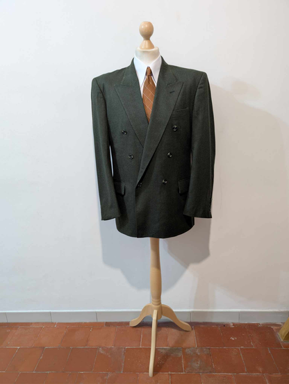 Original costume croisé vert en flanelle