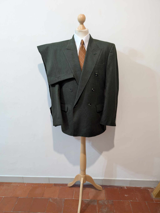 Original costume croisé vert en flanelle