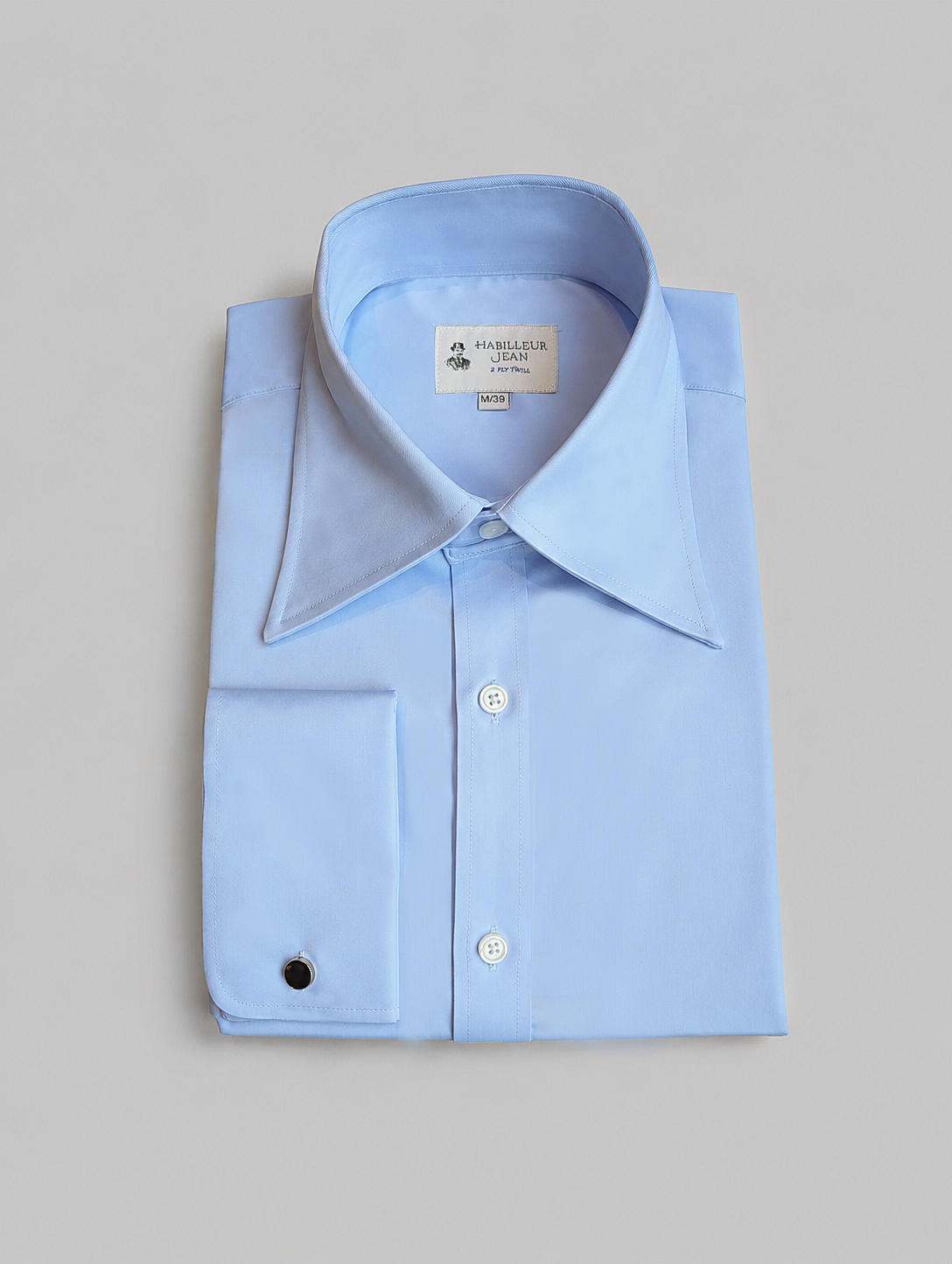 Chemise bleue col français en twill double retors