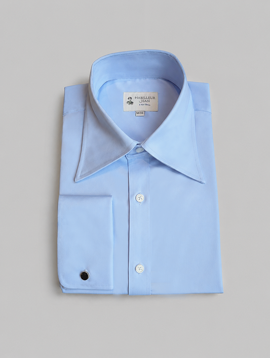 Blue shirt with French collar in 2-ply twill