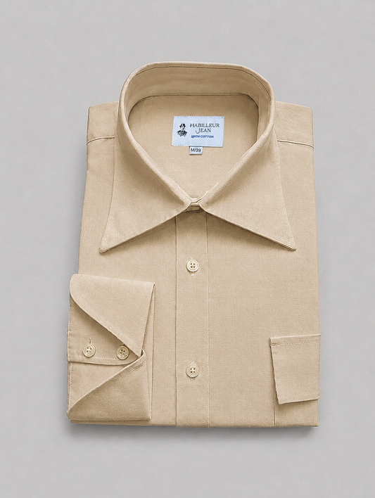 Chemise col français lin coton beige