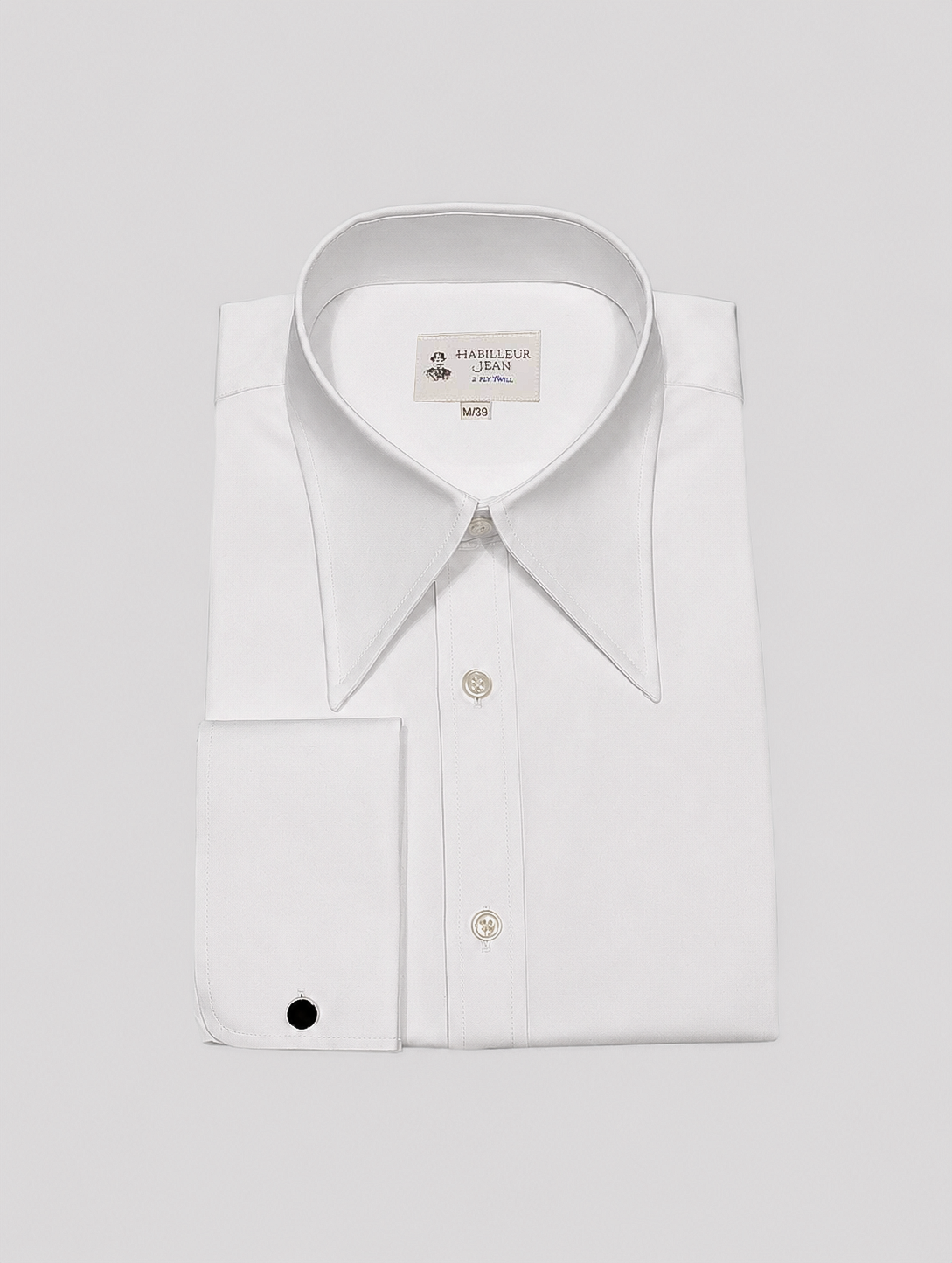 Weißes Hemd mit Haifischkragen aus 2-fädigem Twill
