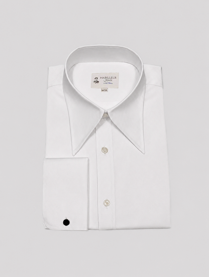 Weißes Hemd mit Haifischkragen aus 2-fädigem Twill