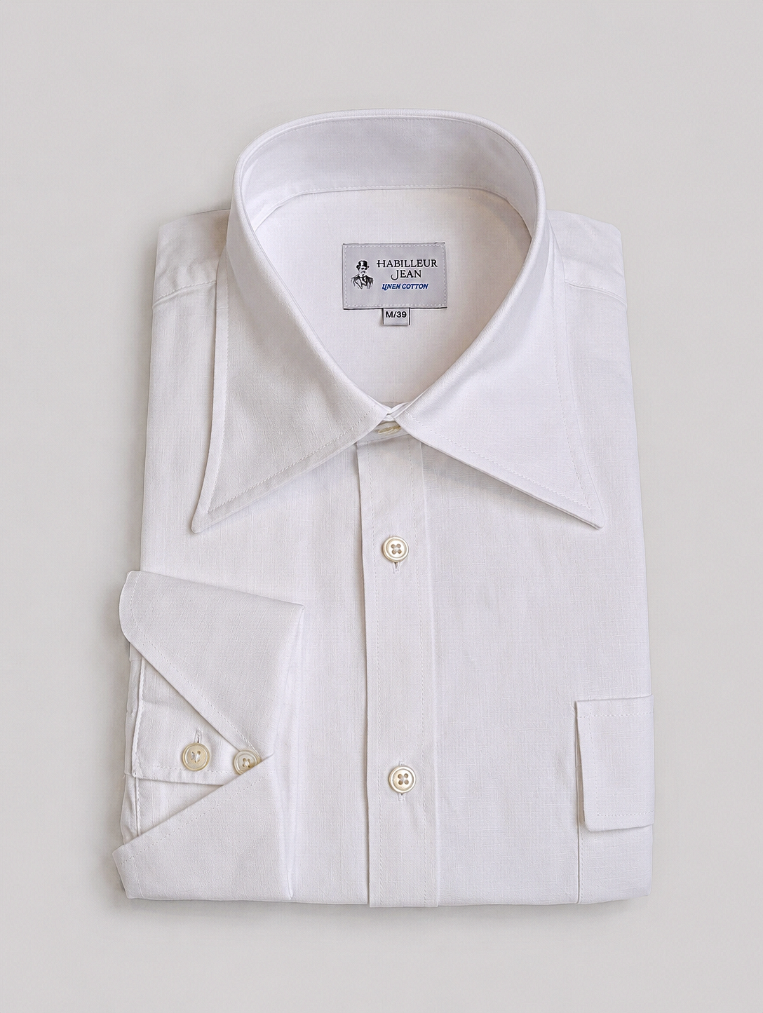 Chemise à col français blanche en lin et coton