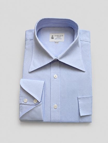 Blue French collar shirt linen coton