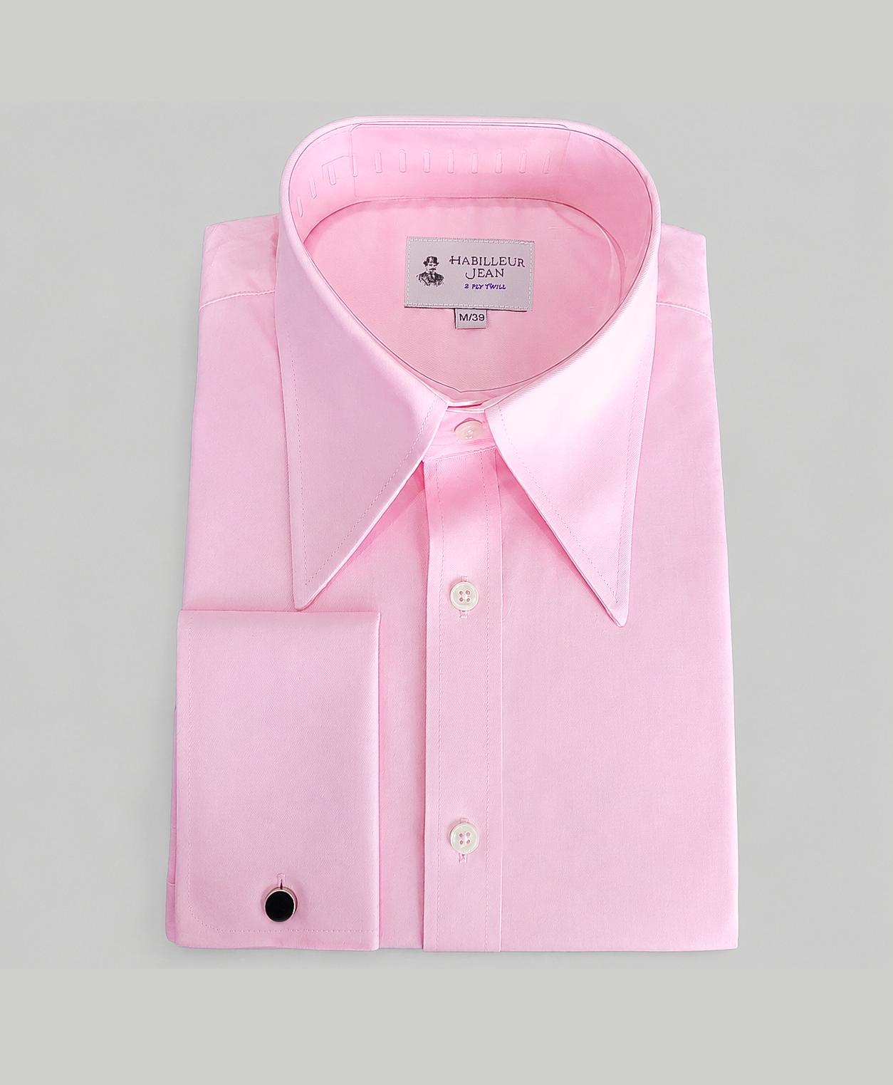 Pink shirt with pointed collar in 2-ply twill