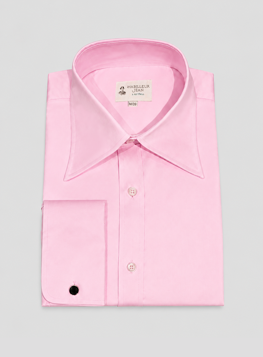 Chemise rose en twill double retors, col français