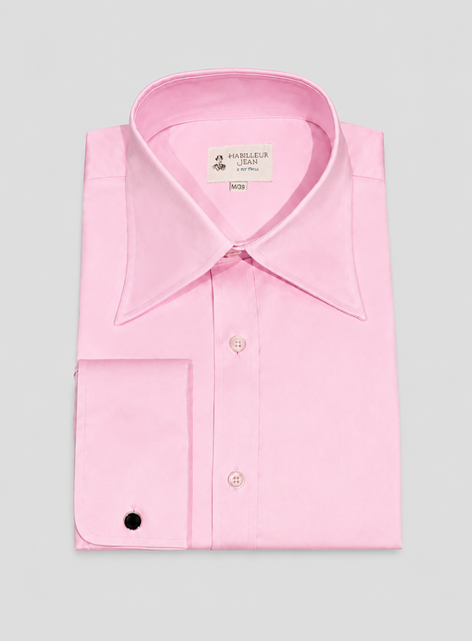 Pink shirt with french collar in 2-ply twill