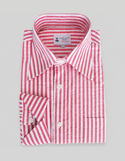 Chemise rayée rouge en seersucker