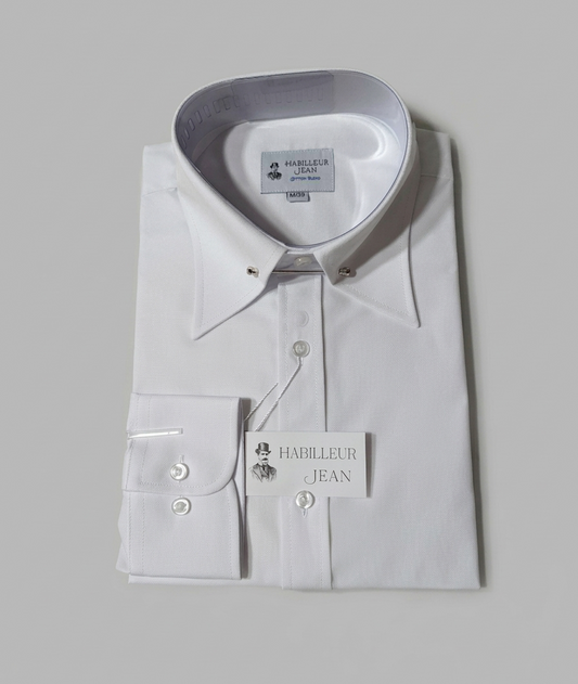Cotton-blend spread-collar shirt with collar pin